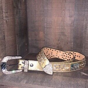 Women’s Gold- Leather BLING Belt-‎ size Large